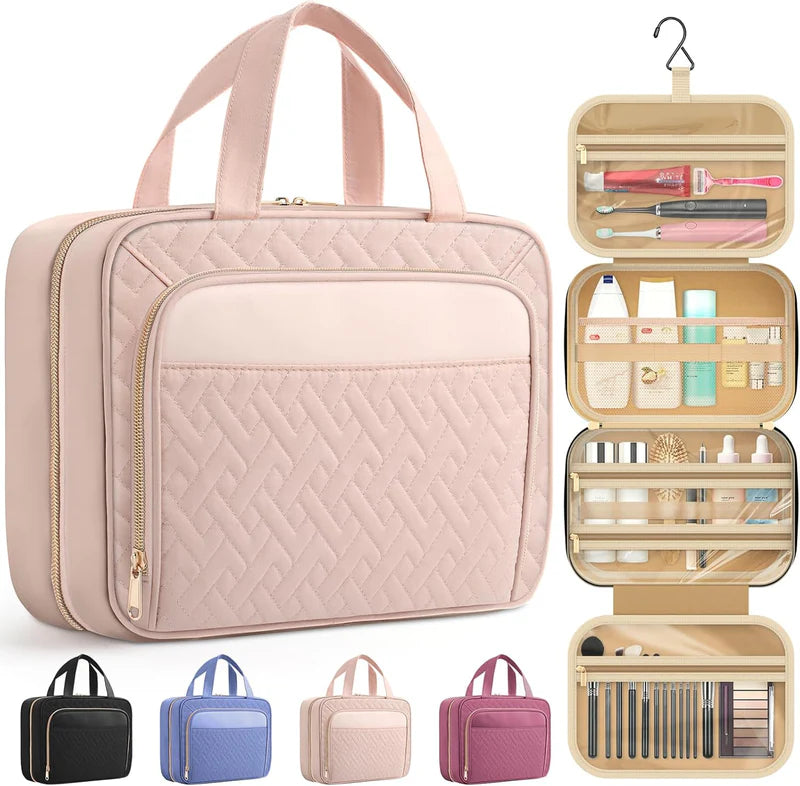 ✈️ Large Waterproof Travel Cosmetic Bag – Hanging Hook & Smart Makeup Organizer