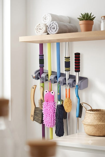 Wall Mounted Broom Holder and Mop Organizer for Home 🧹
